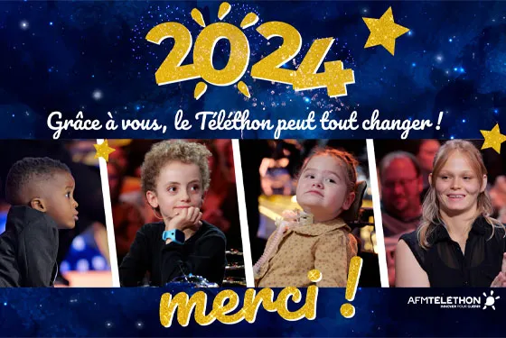 Carte de voeux 2024 avec les 4 ambassadeurs du téléthon 2023