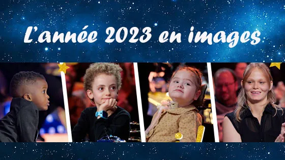 les 4 ambassadeurs du téléthon 2023 sur un fonds étoilé