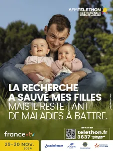 Affiche de campagne avec Marley et Mylane et leur père